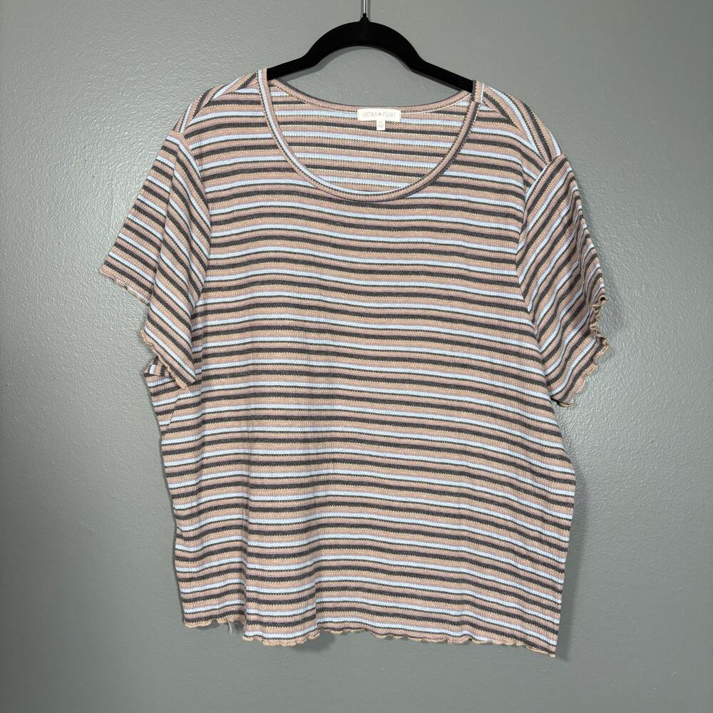 Ultra Flirt 90's Style Striped T-Shirt Lettuce Hem Crop - 3X - Women's Plus Size